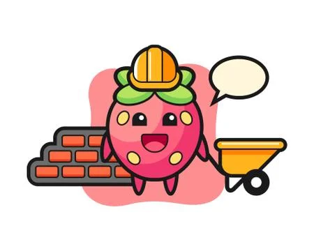 Strawberry cartoon as a builder Stock Illustration