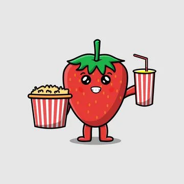 Strawberry cartoon character with expressions of cartoon face vector i Illustrazione stock
