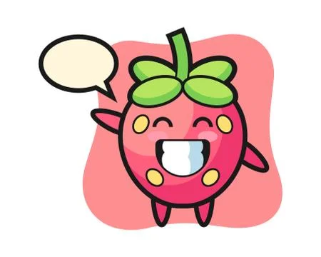 Strawberry cartoon doing wave hand gesture Stock Illustration