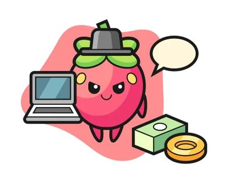 Strawberry cartoon as a hacker Stock Illustration