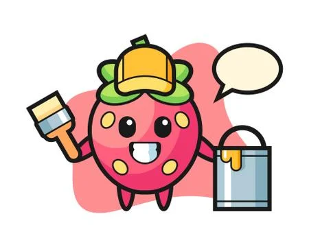 Strawberry cartoon as a painter Stock Illustration