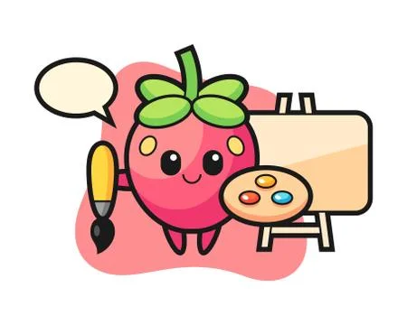 Strawberry cartoon as a painter Stock Illustration