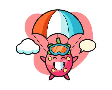 Strawberry cartoon skydiving Stock Illustration