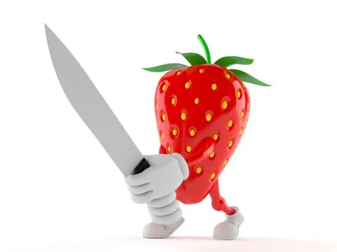 Strawberry character with kitchen knife Stock Illustration