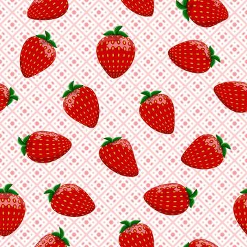 Strawberry on checkered tablecloth Stock Illustration