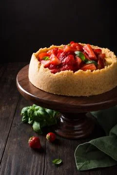 Strawberry cheesecake with basil 스톡 사진