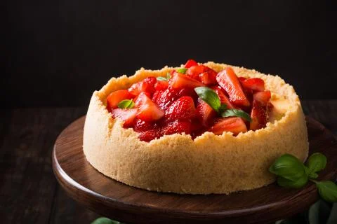 Strawberry cheesecake with basil Stock-Fotos