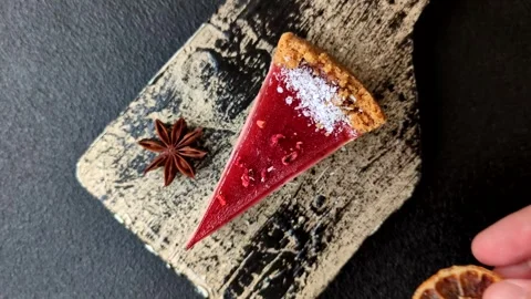 Strawberry cheesecake, a slice of sweet pie, a classic cheesecake dessert. Straw Stock Footage 321416319