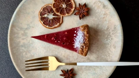 Strawberry cheesecake, a slice of sweet pie, a classic cheesecake dessert. Straw Stock Footage 321416332