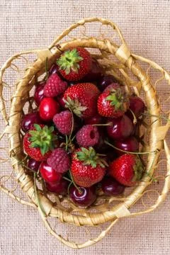 Strawberry, cherry and raspberry Stock Photos
