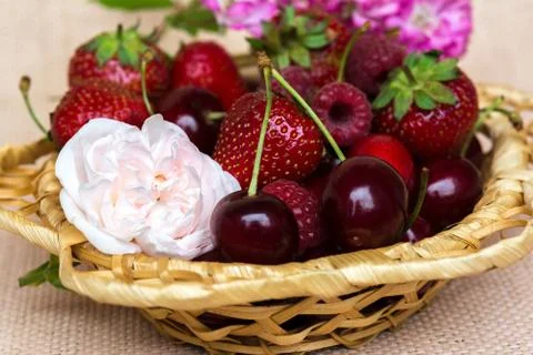 Strawberry, cherry and raspberry Stock Photos