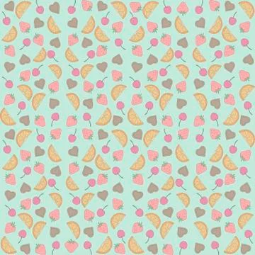 Strawberry Cherry Orange heart pattern. Vector Stock Illustration
