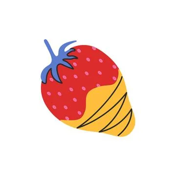 Strawberry in chocolate. Flat vector illustration isolated on a white backgro Stock Illustration