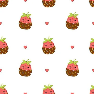 Strawberry in chocolate on seamless pattern. Squishmallow. Strawberry. Kawaii Illustrazione stock