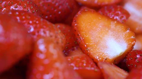 Strawberry chunks In Extreme Close Up Video stock 97293655
