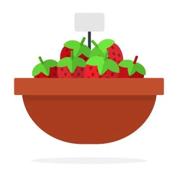 Strawberry in a clay dish vector flat isolated Stock Illustration