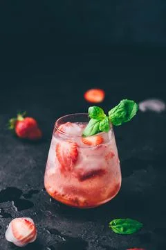 Strawberry cocktail with gin and soda Stock Photos
