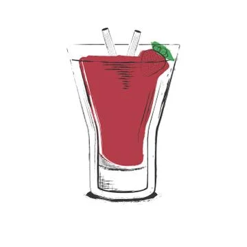 Strawberry cocktail. Hand drawn vector illustration in sketch retro style. Stock Illustration