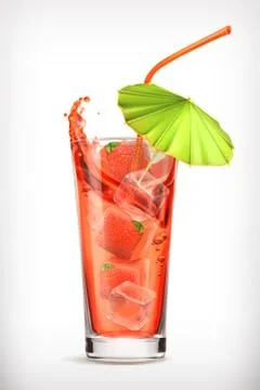 Strawberry cocktail, vector icon Stock Illustration