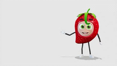 Strawberry comes out from the right side of the screen and greeting 库存影片 166749277