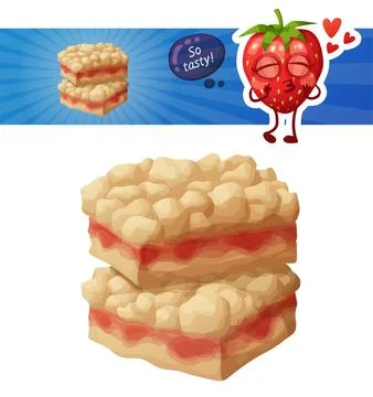 Strawberry crumb bars pastry. Vector illustration isolated on white background Illustrazione stock