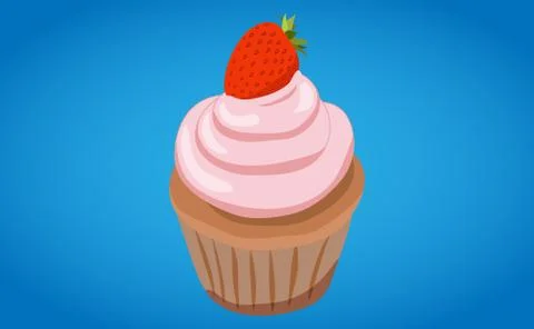 Strawberry cupcake on blue background, vector illustrsration EPS10. Stock Illustration
