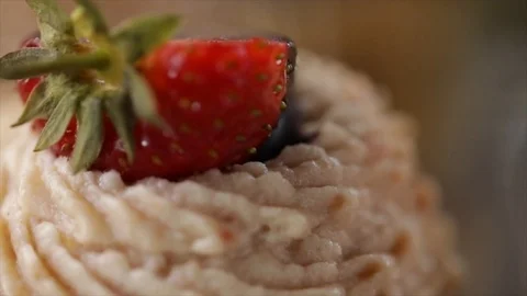 Strawberry Cupcake Closeup Stock Footage 99164145