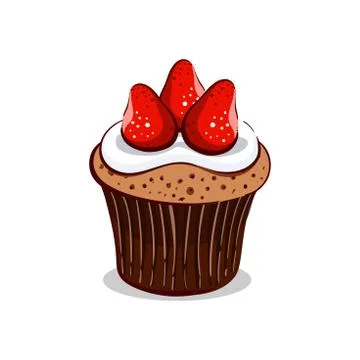 Strawberry Cupcake With Cream Stock Illustration