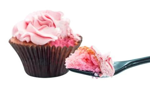 Strawberry Cupcake texture focus in spoon Stock Photos