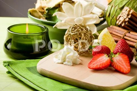 Strawberry dessert on cutting board Stock Photos