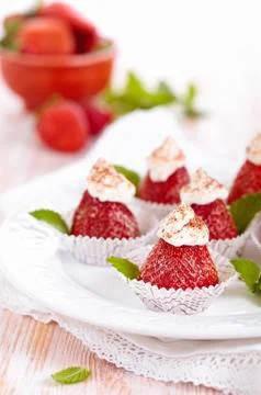 Strawberry dessert with mint. Stock Photos