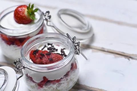 Strawberry dessert on the table Stock Photos