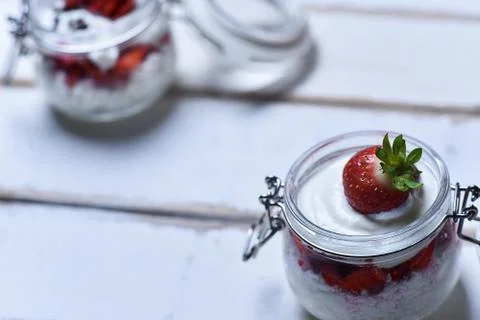 Strawberry dessert on the table Stock Photos