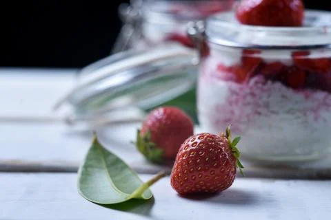 Strawberry dessert on the table Stock Photos