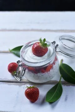 Strawberry dessert on the table Stock Photos