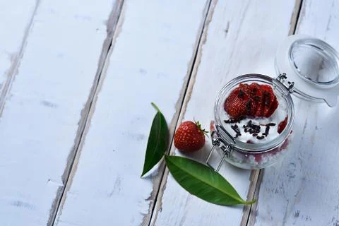 Strawberry dessert on the table Stock Photos