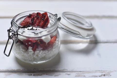 Strawberry dessert on the table Stock Photos