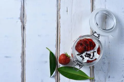 Strawberry dessert on the table Stock Photos