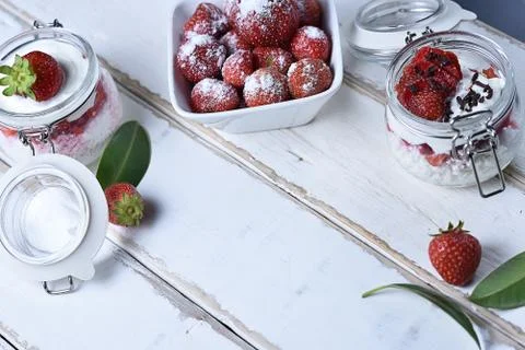 Strawberry dessert on the table Stock Photos