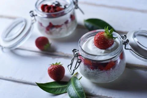 Strawberry dessert on the table Stock Photos