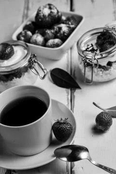 Strawberry dessert on the table Stock Photos