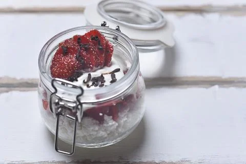 Strawberry dessert on the table Stock Photos