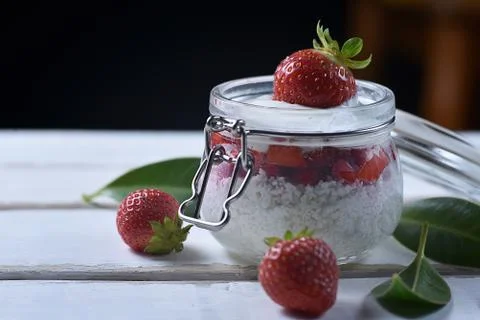 Strawberry dessert on the table Stock Photos