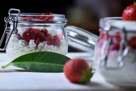 Strawberry dessert on the table Stock Photos