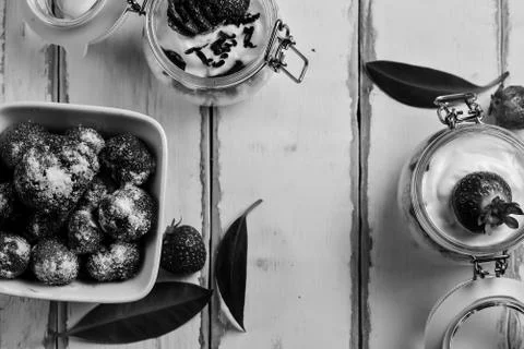 Strawberry dessert on the table Stock Photos
