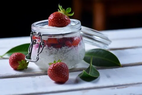 Strawberry dessert on the table Stock Photos