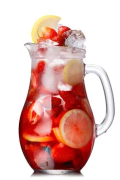 Iced cranberry lemon drink pitcher, paths Stock Photo by maxsol7