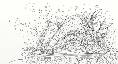 Strawberry that dips into milk Stock Illustration