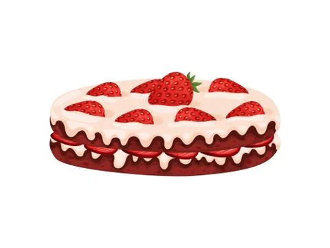 Strawberry double layer cake vector. Illustration on white background. 스톡 일러스트