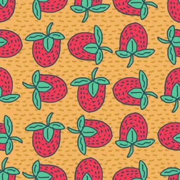 Strawberry drawing pattern. Red juicy berry background Stock Illustration